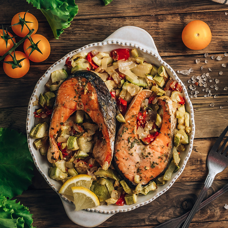 salmon con verduras